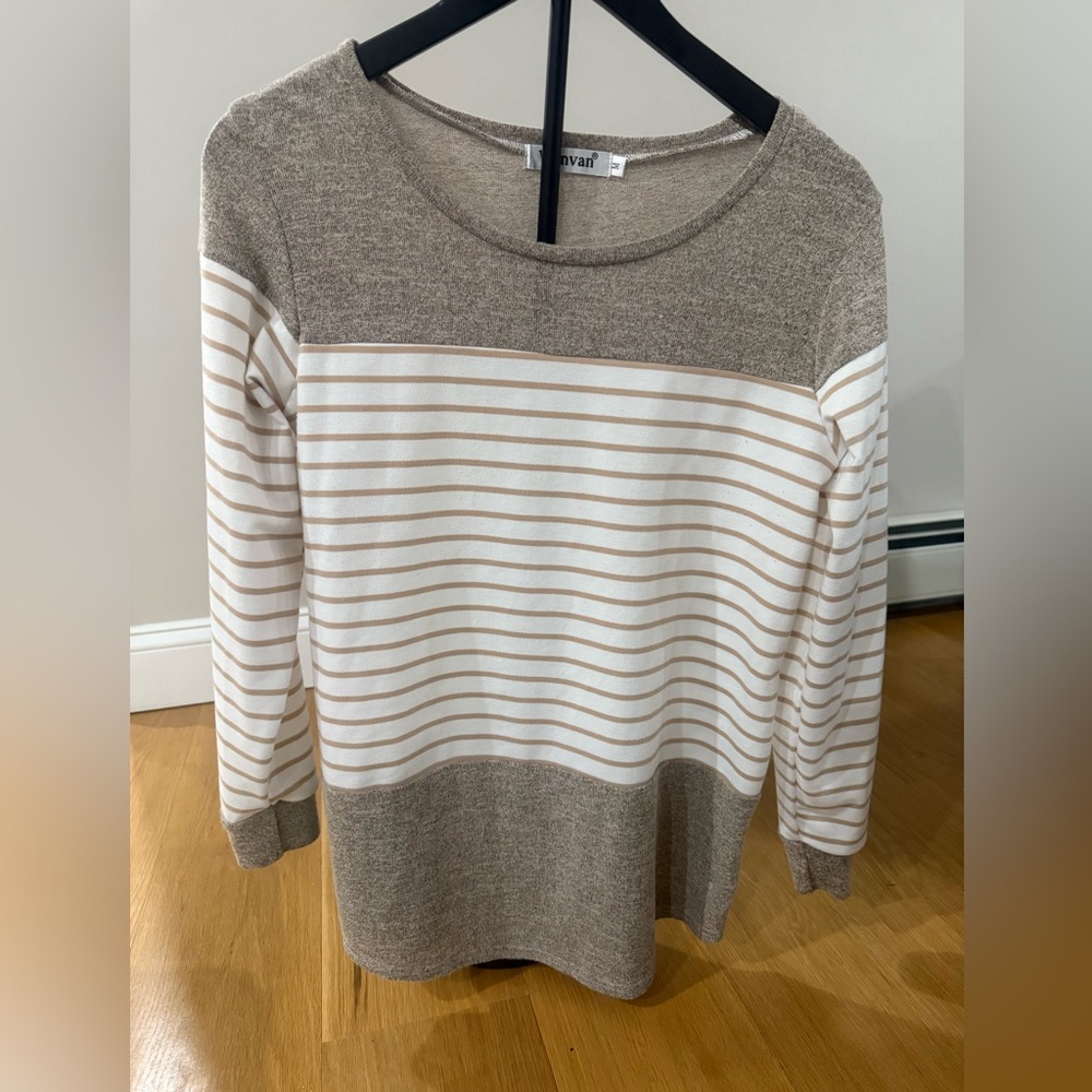 Striped Beige and White Sweater